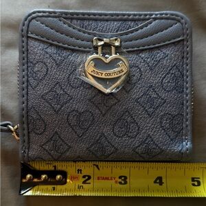 Juicy Couture Blue  Zip Around Wallet Heart Charm Logo Print Compact